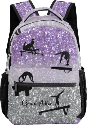 Deven I Love Gymnastics Purple Grey Personalized Kids for Boy/Girl Teen Primary School Daypack Travel Bag Bookbag