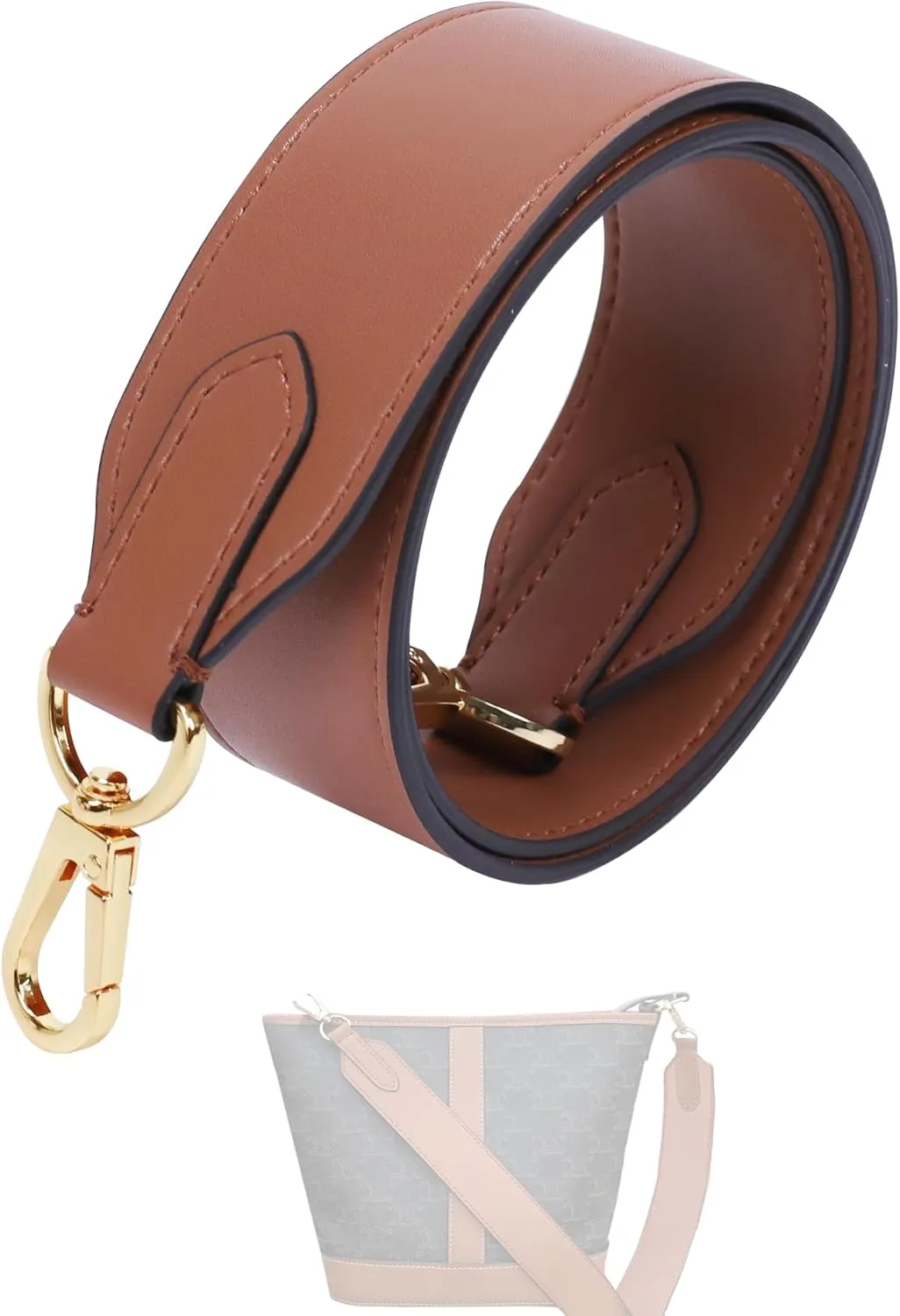 DGAZ Vachetta Leather Crossbody Strap for Celine Bucket bag with Gift Box, Handmade DIY purse strap(1.5 Inch Wide,27.6 Inch Long,Caramel (caramel thread))