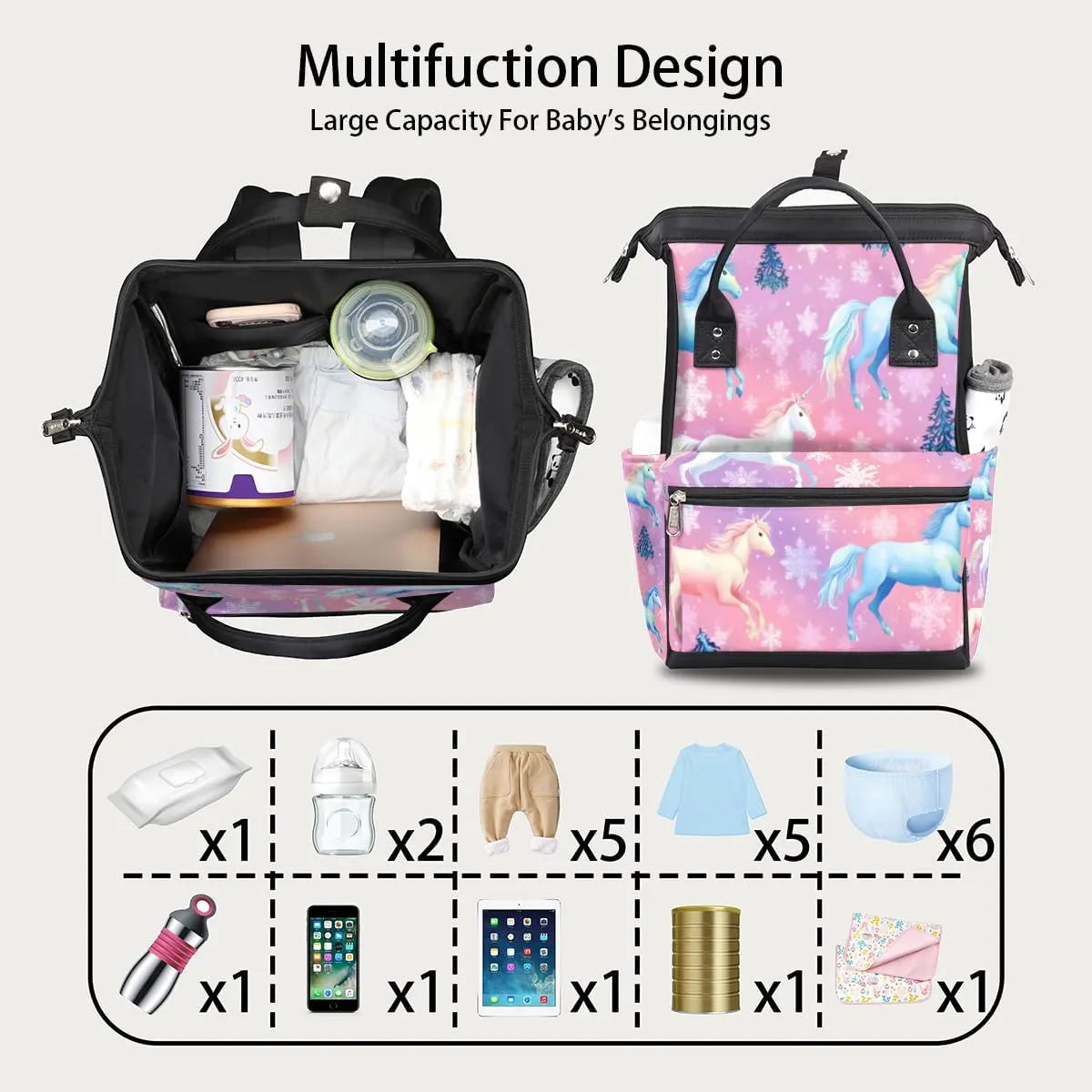 Diaper Bag Backpack for Mon and Dad Cute Horses Travel Diaper Tote Bags Multi Function Waterproof Backpacks Newborn Essentials