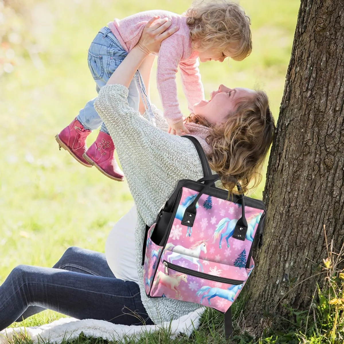 Diaper Bag Backpack for Mon and Dad Cute Horses Travel Diaper Tote Bags Multi Function Waterproof Backpacks Newborn Essentials