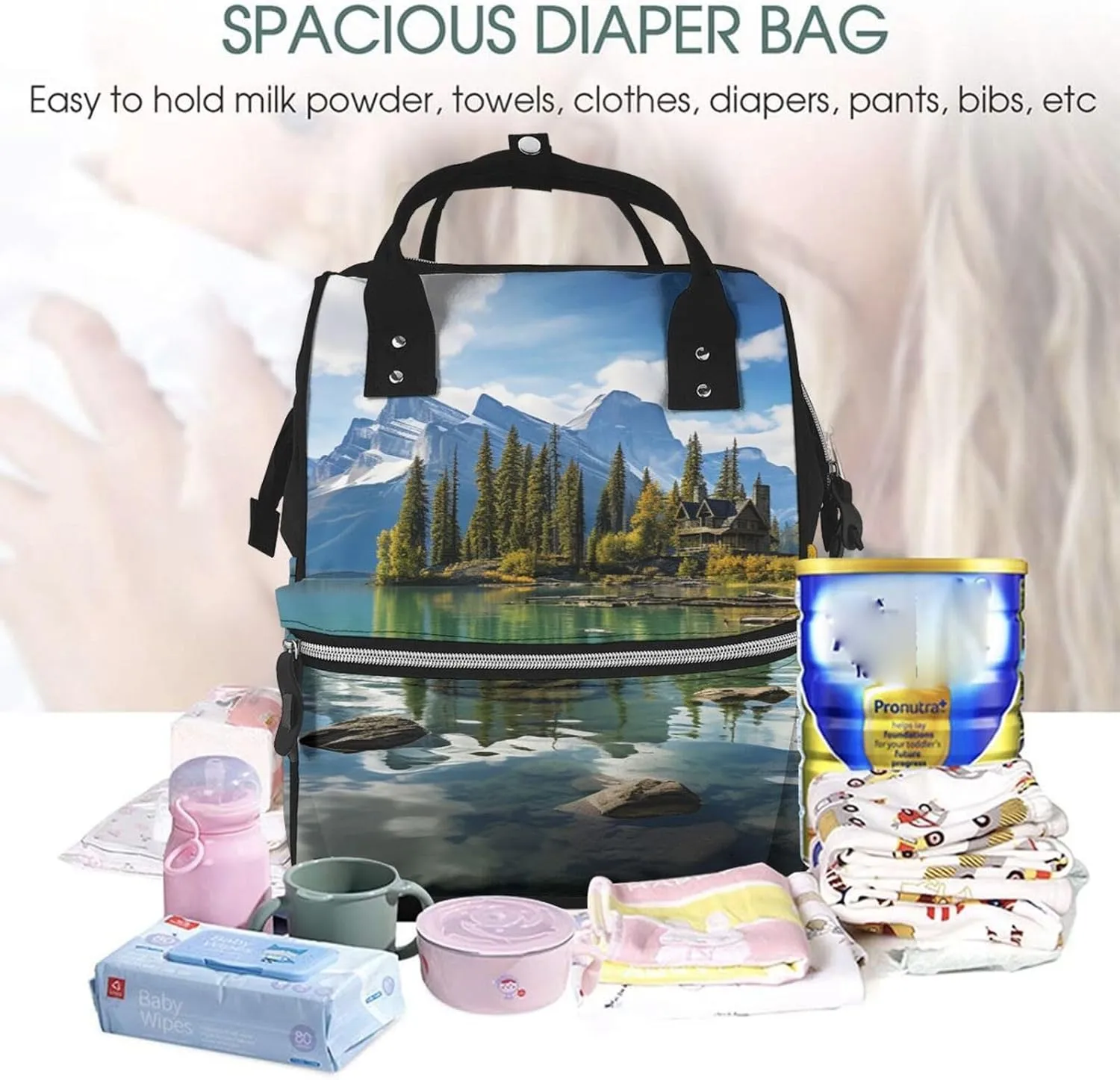 Diaper Bag Backpack Spirit Island in Maligne Lake Nappy Backpack Maternity Baby Nappy Bag Changing Bags for Travel