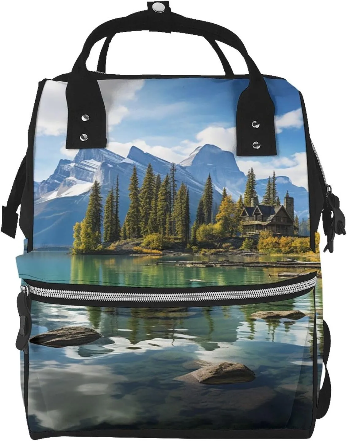 Diaper Bag Backpack Spirit Island in Maligne Lake Nappy Backpack Maternity Baby Nappy Bag Changing Bags for Travel