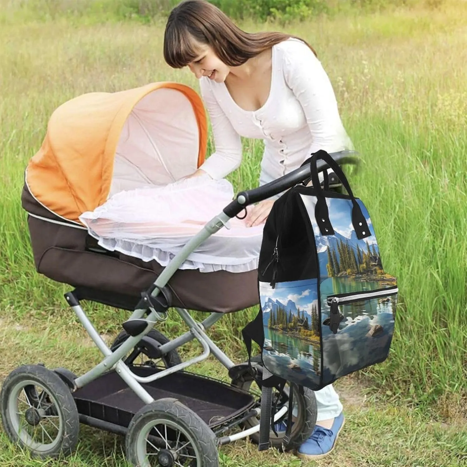 Diaper Bag Backpack Spirit Island in Maligne Lake Nappy Backpack Maternity Baby Nappy Bag Changing Bags for Travel
