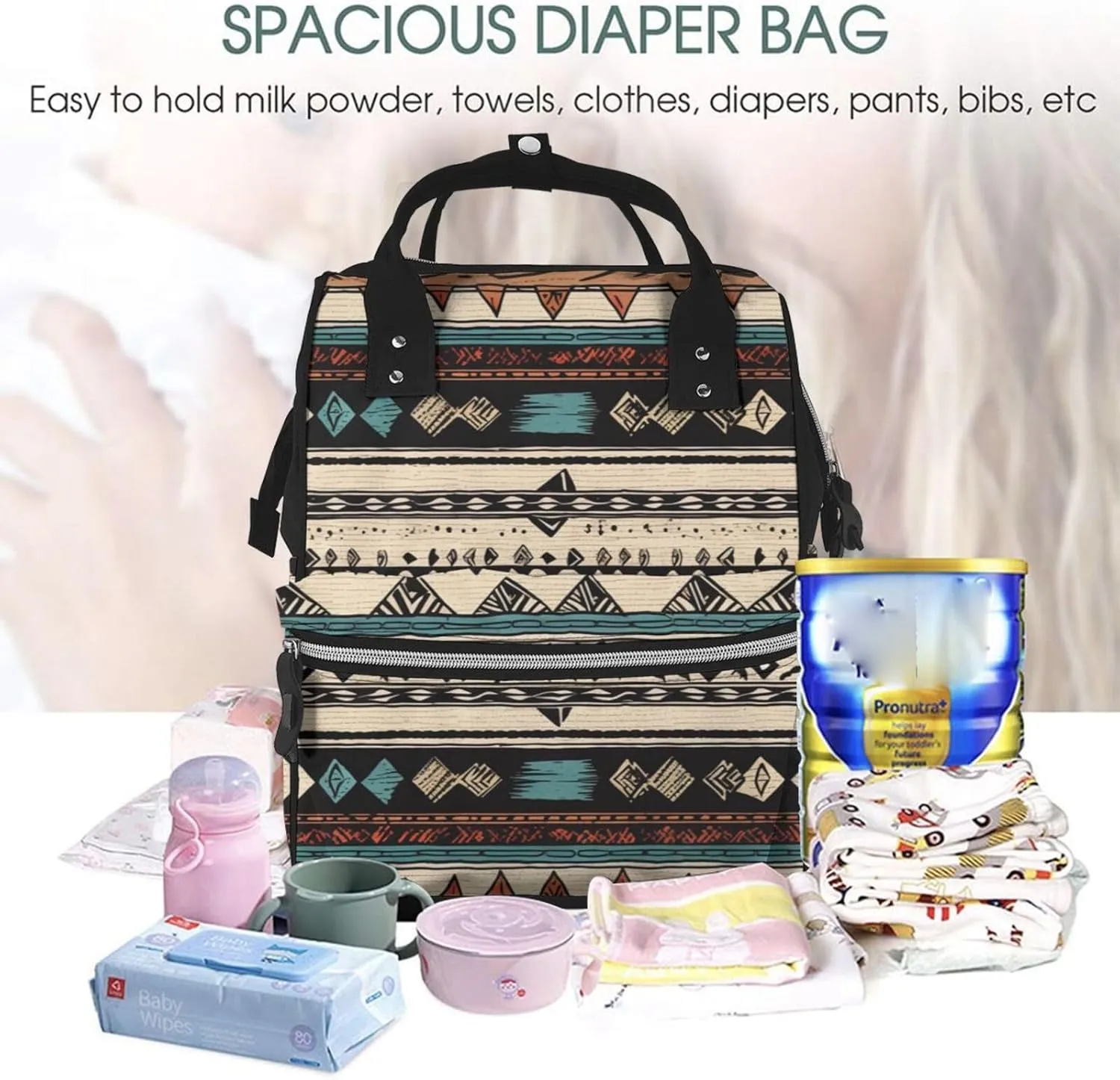 Diaper Bag Nappy Backpack Baby Bag Cactus Floral Bloom Mummy Backpack Multifunction Changing Bags for Travel, Native American Patterns, One Size