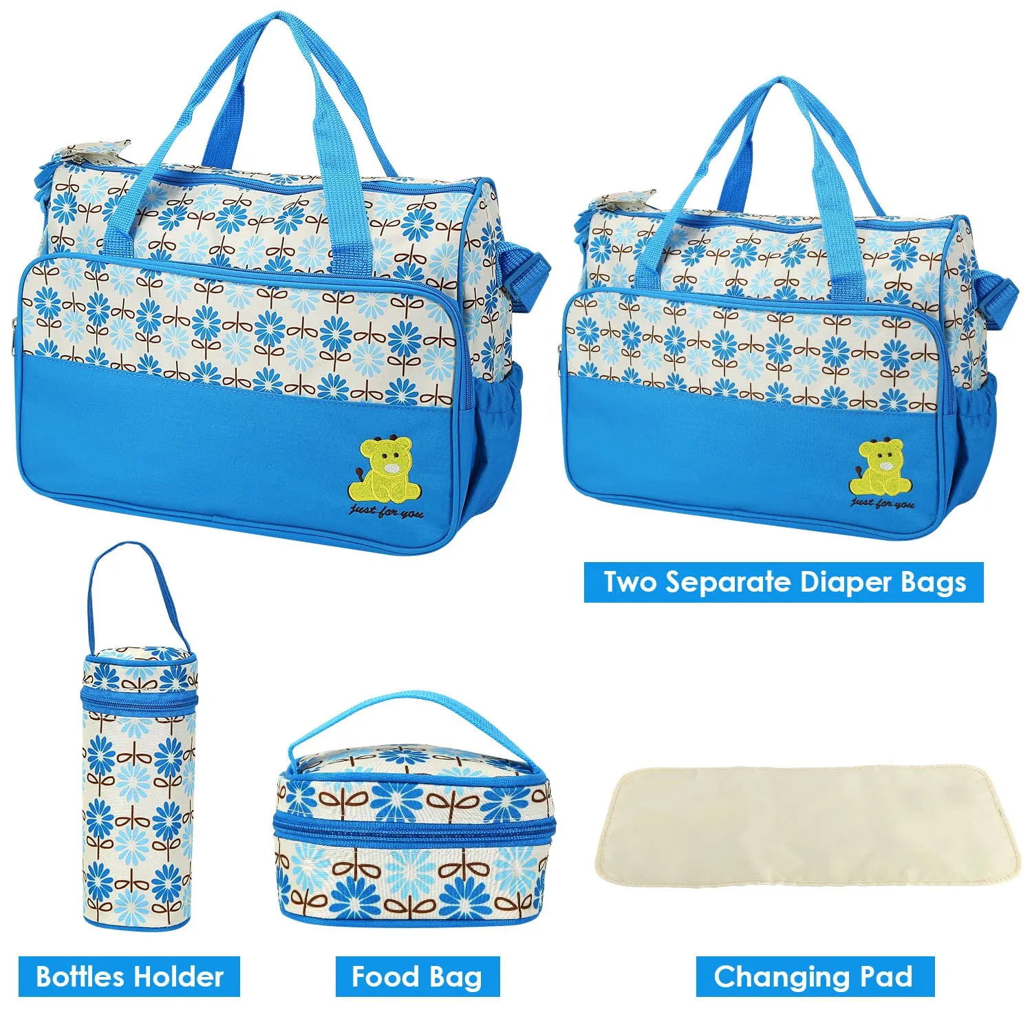 Diaper Bag Tote Set for Baby Boy,5 Piece Diaper Changing Totes Set with Changing Pad, Large Travel Diaper Tote for Mom and Dad, Multifunction Baby Bag for Boys and Girls
