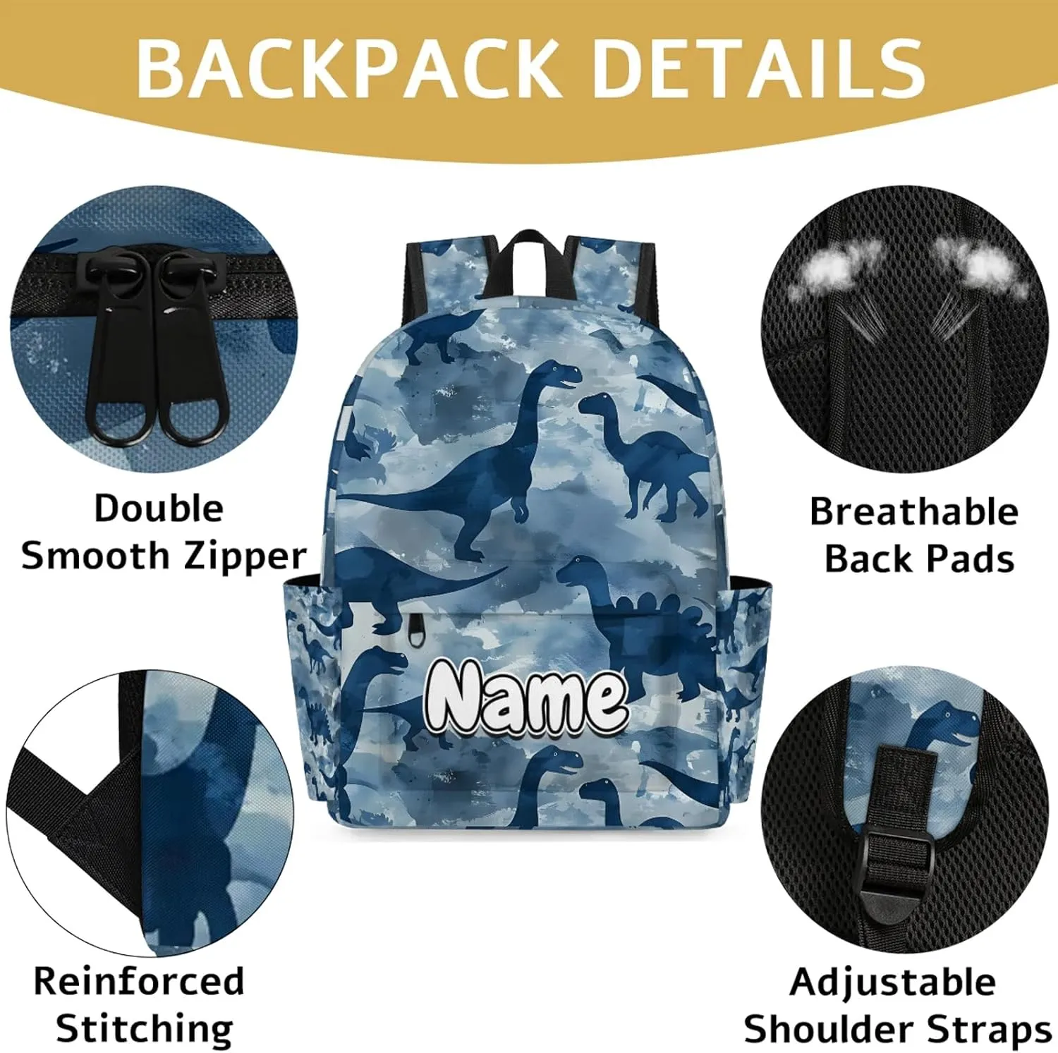 Dinosaurs Personalized Backpack Bag with Name Lightweight Custom Shoulder Bags Waterproof Casual Backpacks Travel Laptop Bag 15.1in
