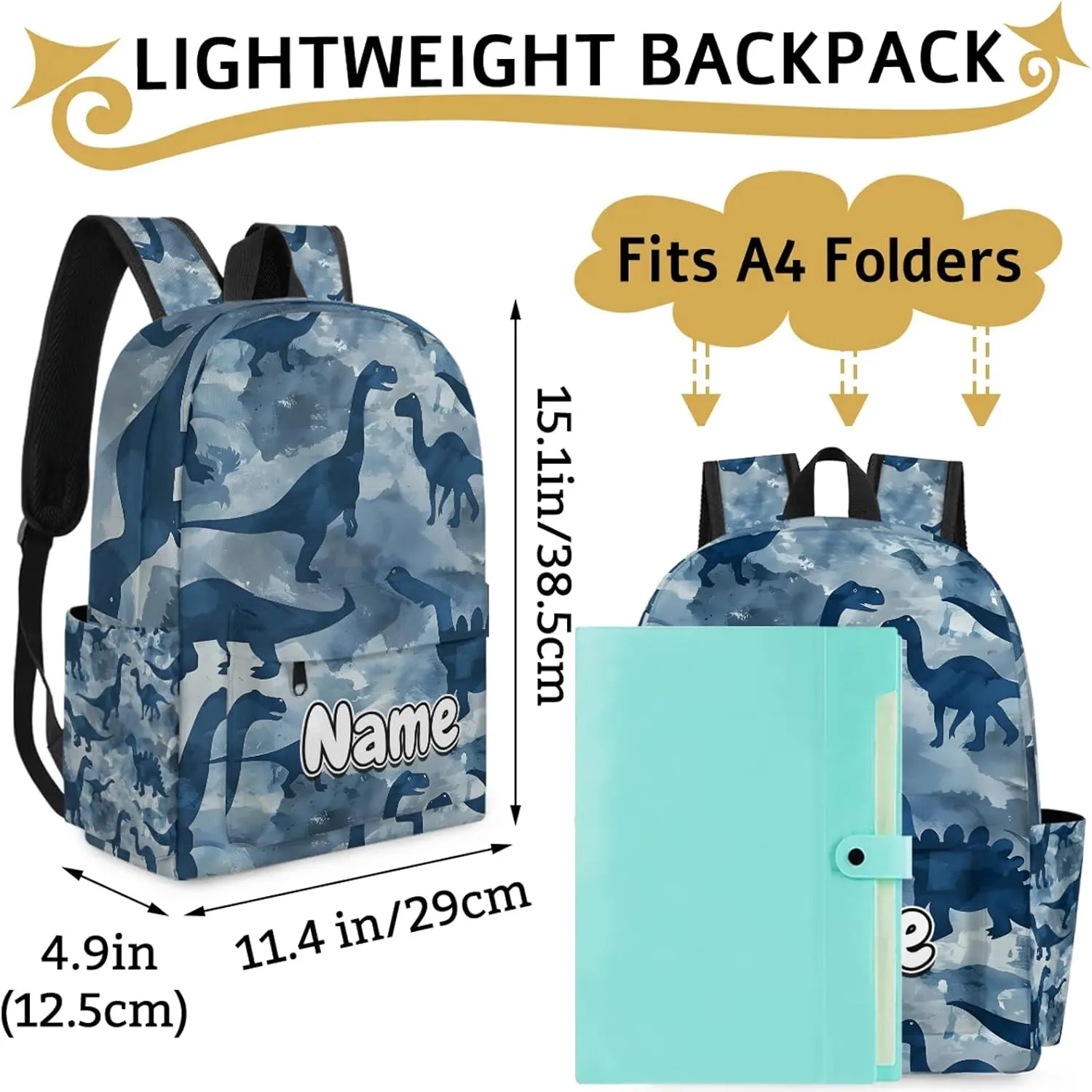 Dinosaurs Personalized Backpack Bag with Name Lightweight Custom Shoulder Bags Waterproof Casual Backpacks Travel Laptop Bag 15.1in