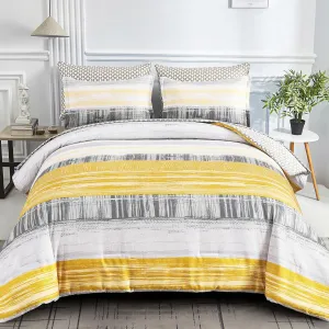 Dintszyayue 7 Piece Yellow Stripe Gradient Comforter Set Queen,Mustard Yellow and Grey Bed in a Bag Patchwork Bedding Set with Sheets,Pillowcases & Shams Reversible Soft Microfiber Comforter