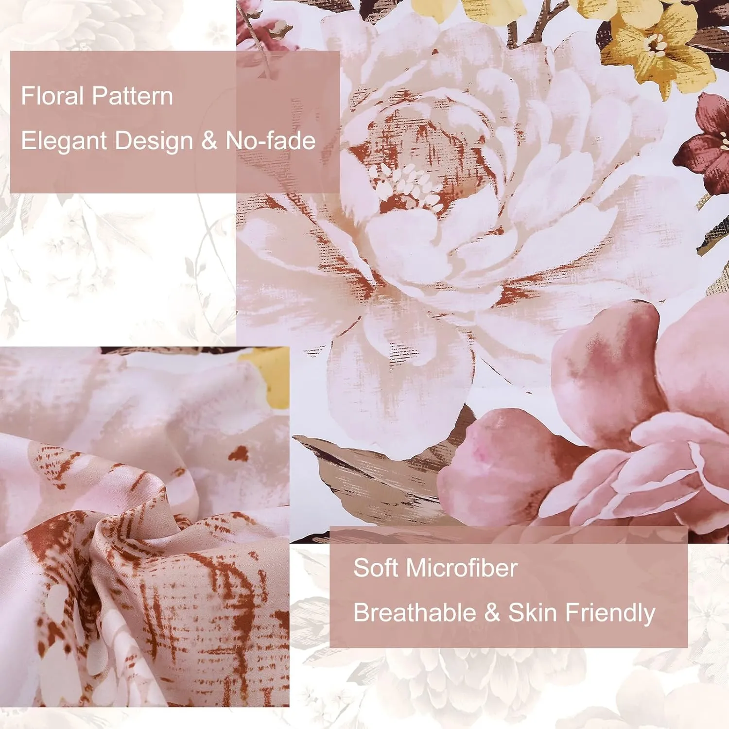 Dintszyayue Blush Comforter Set Queen Size 7 Pieces Floral Bed in a Bag Elegant Flower Bed Comforter Set Soft Bedding Sets for All Season with Flat Sheet, Fitted Sheets, Pillowcases & Shams