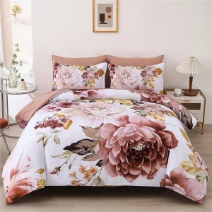 Dintszyayue Blush Comforter Set Queen Size 7 Pieces Floral Bed in a Bag Elegant Flower Bed Comforter Set Soft Bedding Sets for All Season with Flat Sheet, Fitted Sheets, Pillowcases & Shams