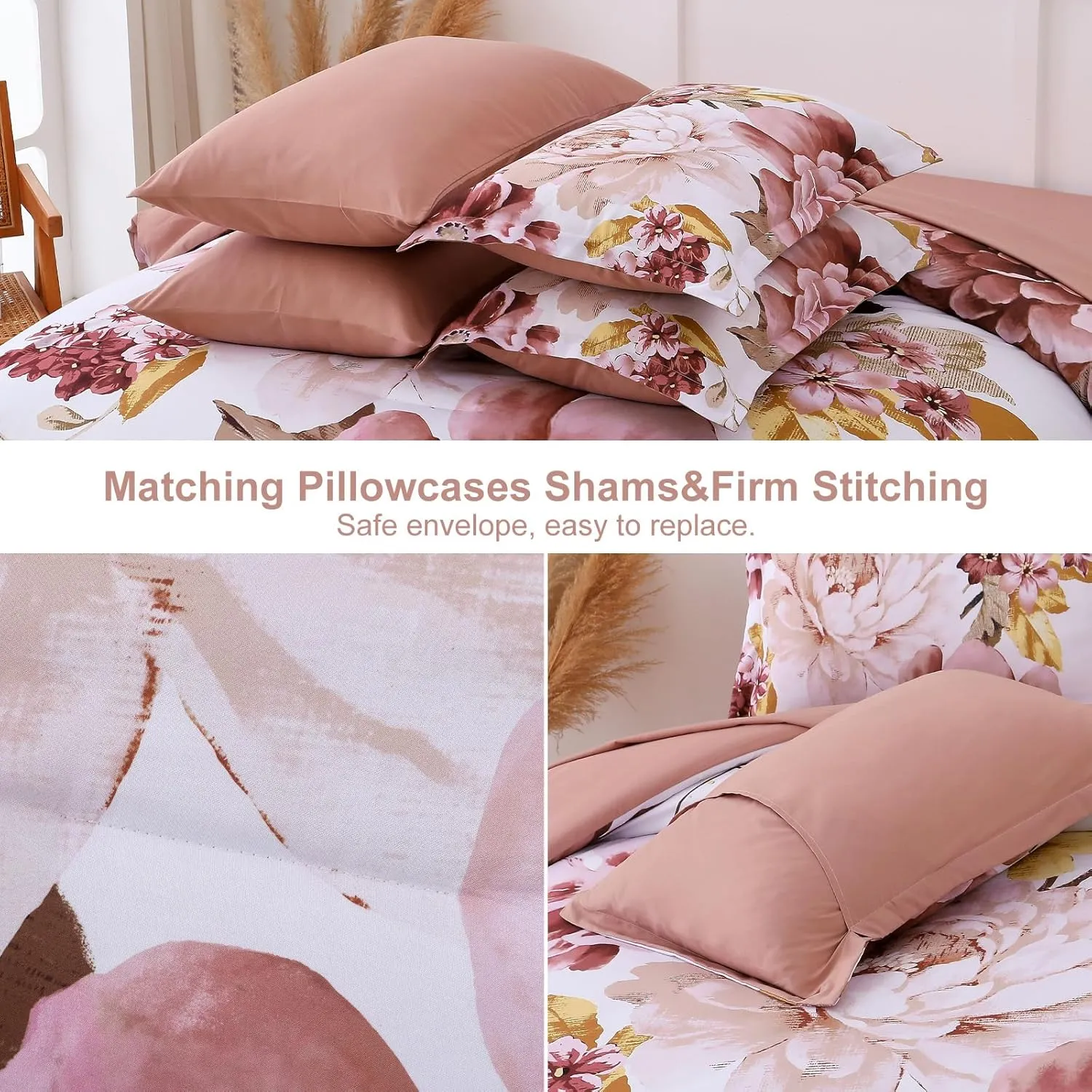 Dintszyayue Blush Comforter Set Queen Size 7 Pieces Floral Bed in a Bag Elegant Flower Bed Comforter Set Soft Bedding Sets for All Season with Flat Sheet, Fitted Sheets, Pillowcases & Shams