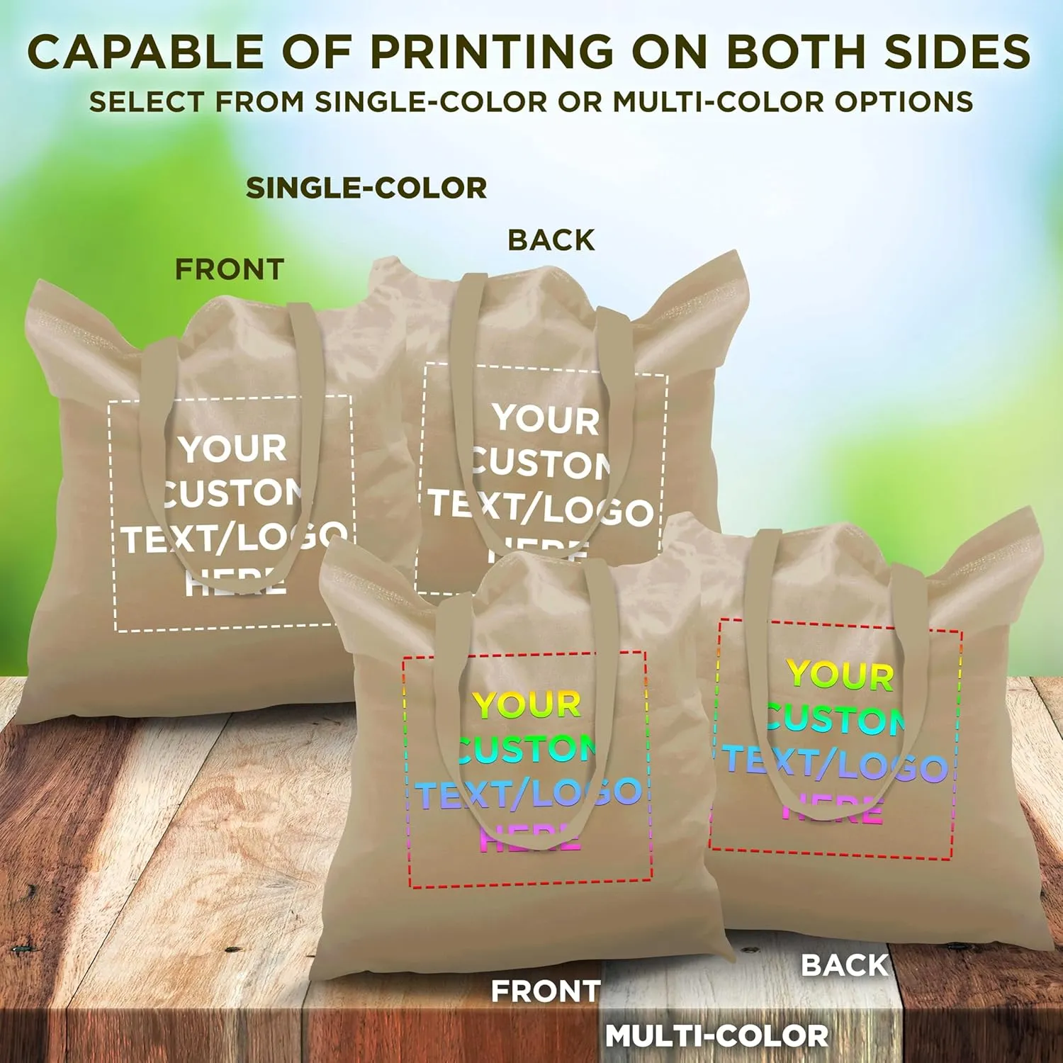 DISCOUNT PROMOS Custom Cotton Canvas Tote Bags Set of 10, Personalized Bulk Pack - Reusable, Great for Shopping, Grocery, Beach, Picnic, Wedding Favors - Natural