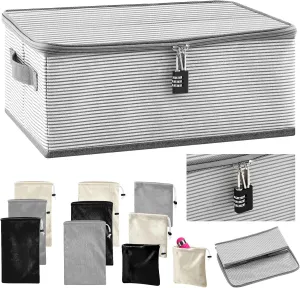 Discreet Lockable Adult Toy Bag Storage Organizer with 9 Pcs Toy Storage Drawstring Organizer for Women and Men 3 Sizes, 15 x 10 x 6.3 Inches Lockable Box Travel Container