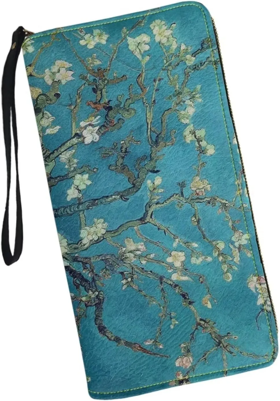 DISNIMO Almond Blossom Tree Oil Painting Wallet PU Leather Purse Large Capacity Wristlet Zipper Clutch Credit Card Holder Organizer Phone Bag Gift for Women Teens Girls