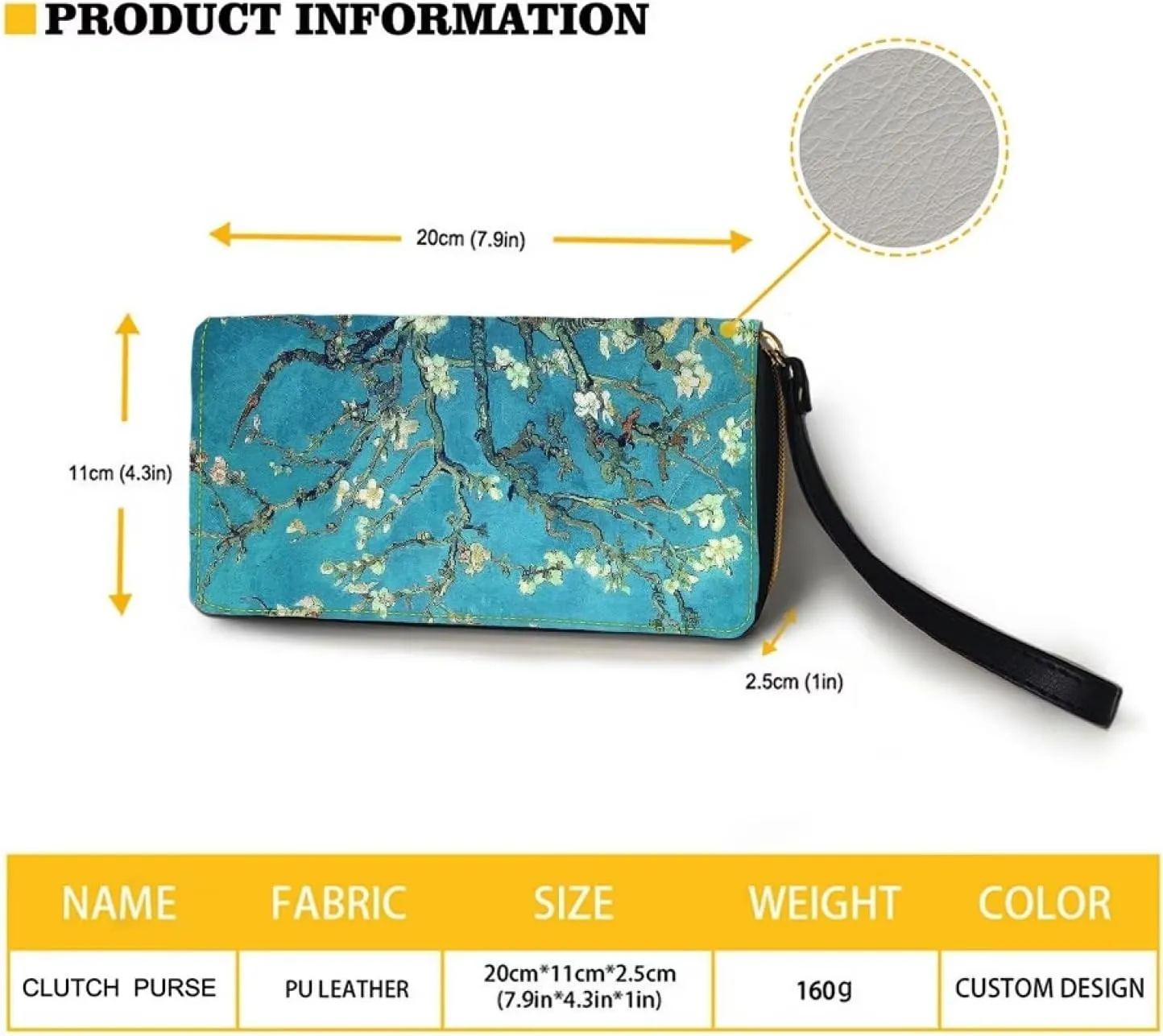 DISNIMO Almond Blossom Tree Oil Painting Wallet PU Leather Purse Large Capacity Wristlet Zipper Clutch Credit Card Holder Organizer Phone Bag Gift for Women Teens Girls