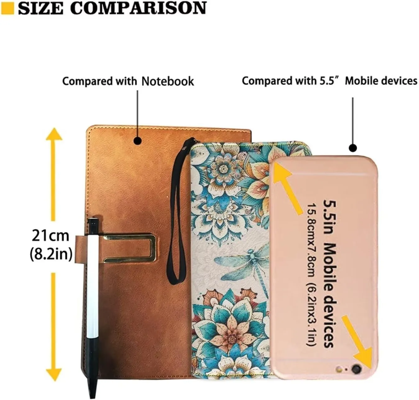 DISNIMO Boho Floral Dragonfly Wallet PU Leather Purse Large Capacity Wristlet Zipper Clutch Credit Card Holder Organizer Phone Bag Gift for Women Teens Girls
