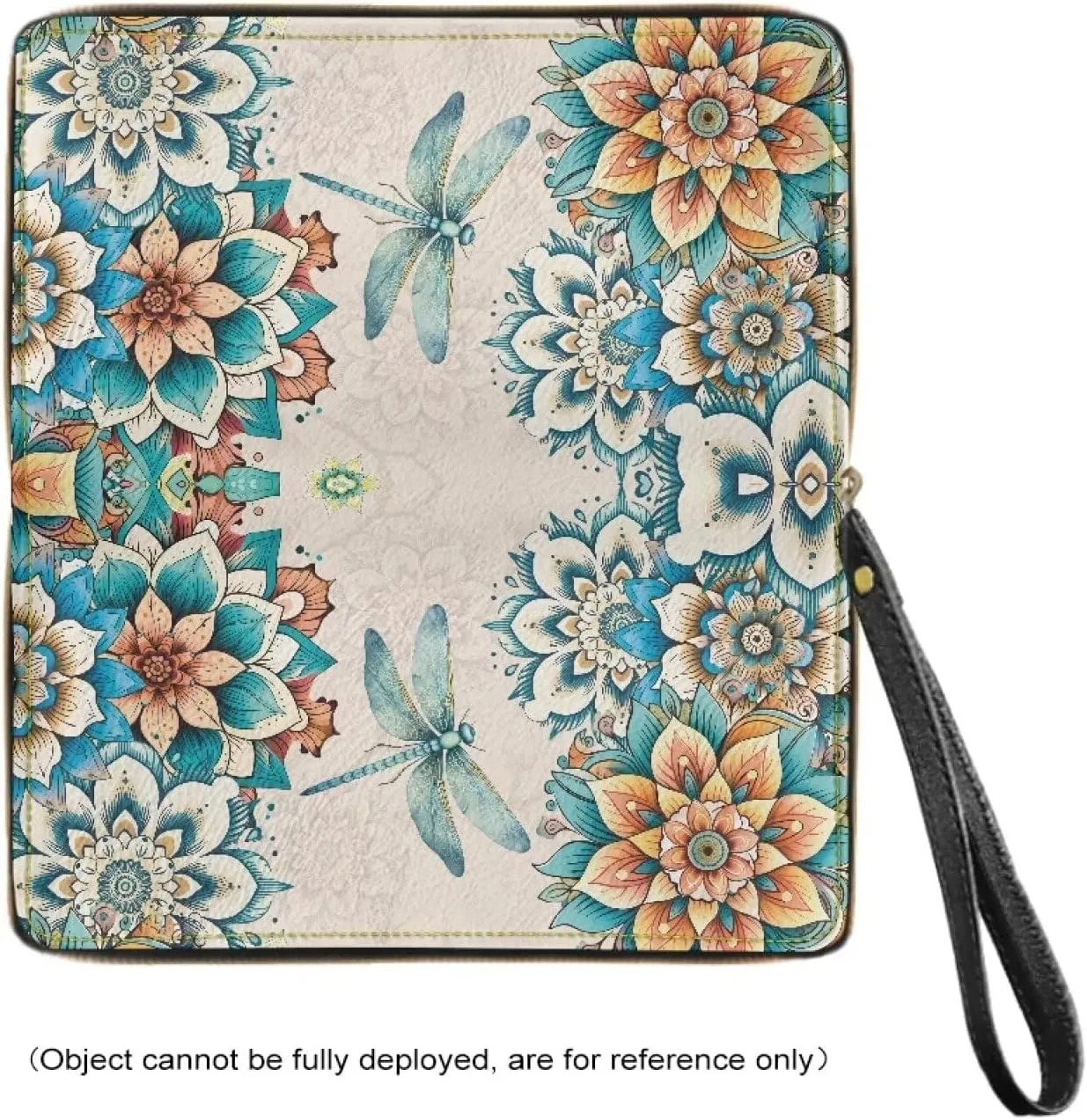 DISNIMO Boho Floral Dragonfly Wallet PU Leather Purse Large Capacity Wristlet Zipper Clutch Credit Card Holder Organizer Phone Bag Gift for Women Teens Girls
