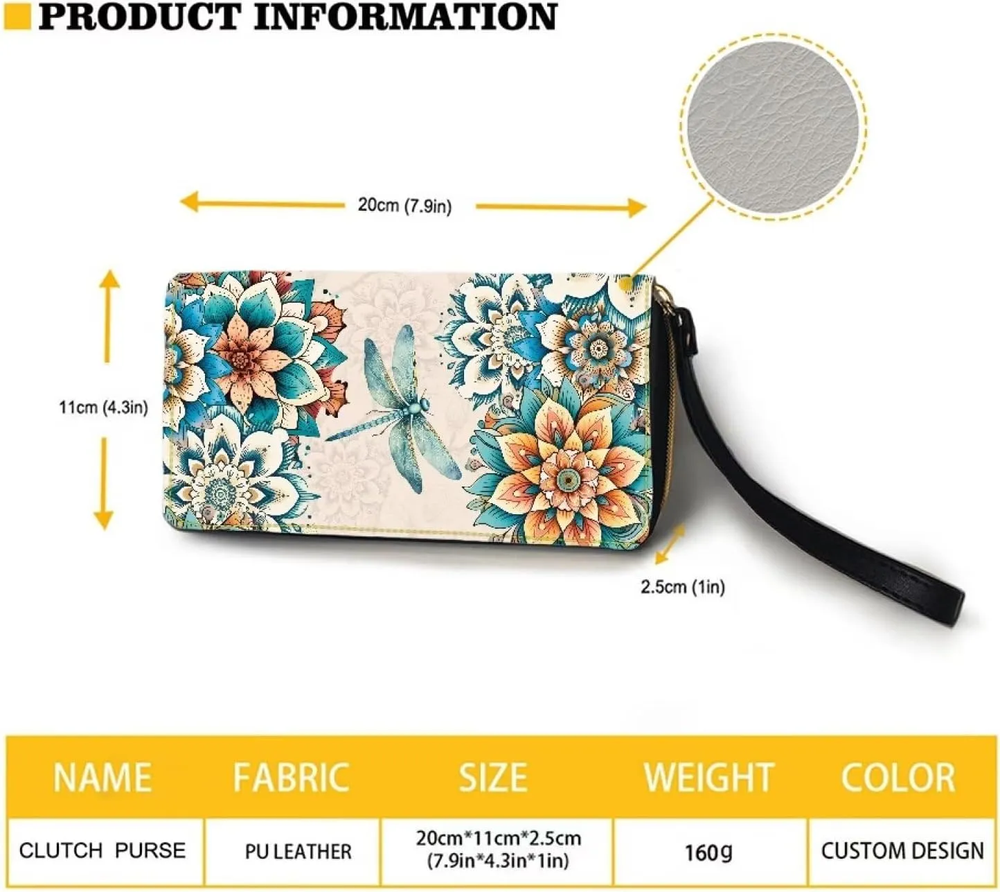DISNIMO Boho Floral Dragonfly Wallet PU Leather Purse Large Capacity Wristlet Zipper Clutch Credit Card Holder Organizer Phone Bag Gift for Women Teens Girls