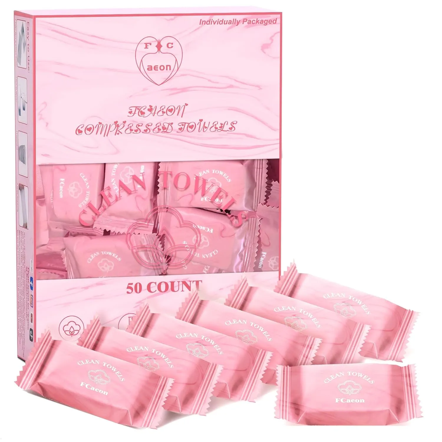 Disposable Towel, Thicken Compressed Towel Large, Soft Facial Washcloth Reusable Portable Cotton Tissue for Travel,Camping,Hiking,Hotel,Beauty Salon,Outdoor Activities(Pink 50PCS)