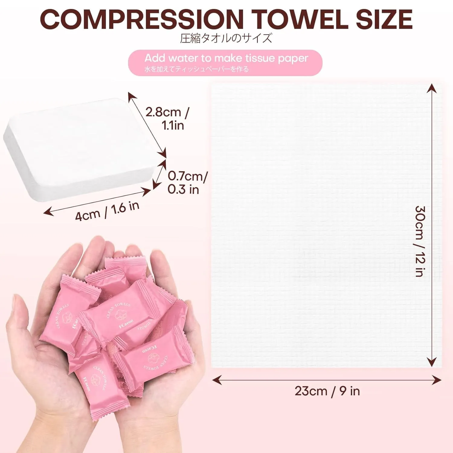 Disposable Towel, Thicken Compressed Towel Large, Soft Facial Washcloth Reusable Portable Cotton Tissue for Travel,Camping,Hiking,Hotel,Beauty Salon,Outdoor Activities(Pink 50PCS)