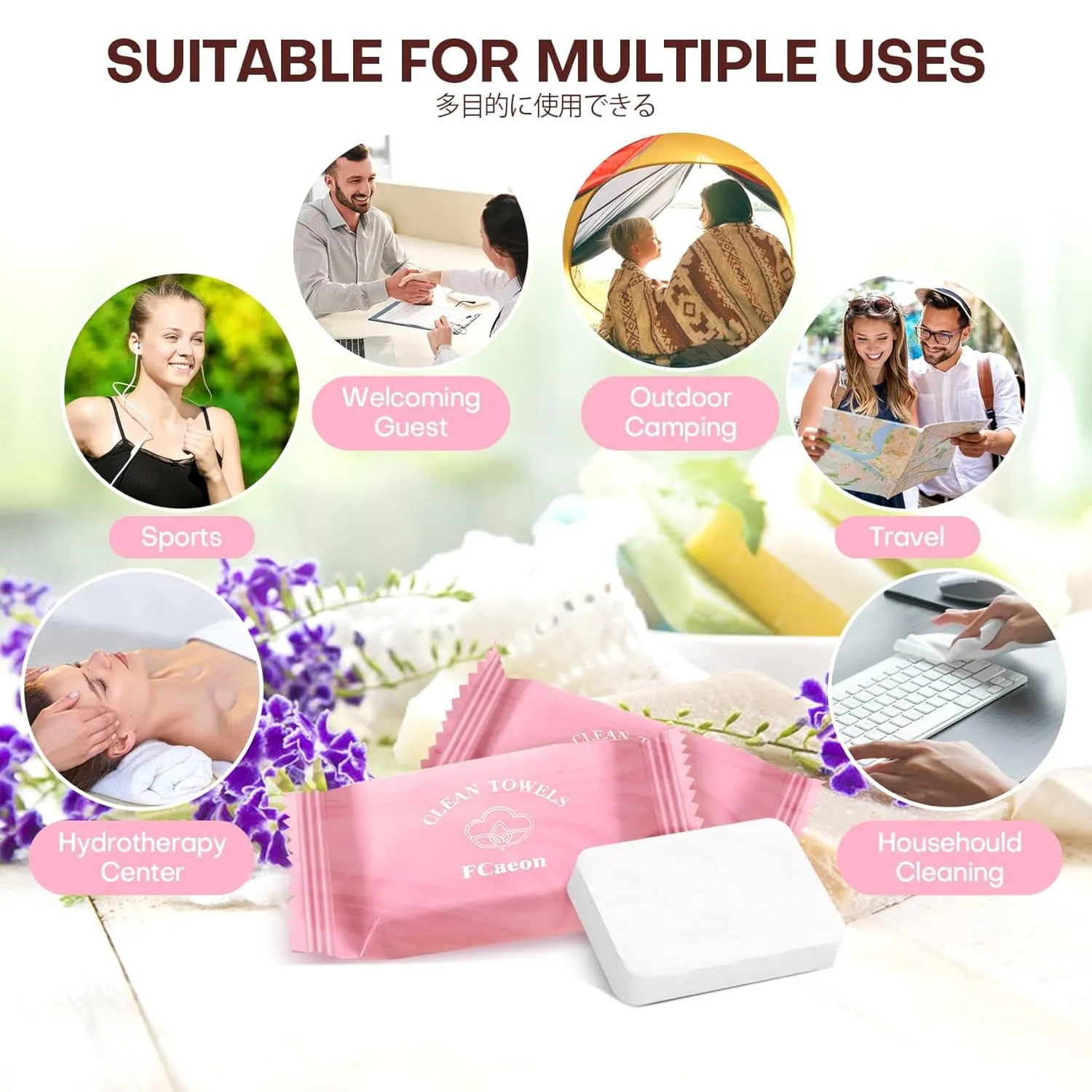 Disposable Towel, Thicken Compressed Towel Large, Soft Facial Washcloth Reusable Portable Cotton Tissue for Travel,Camping,Hiking,Hotel,Beauty Salon,Outdoor Activities(Pink 50PCS)