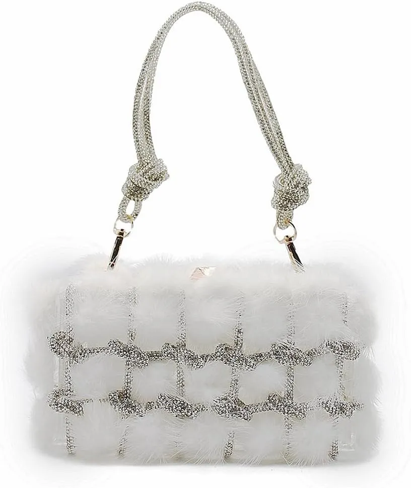 DJBM Clear Acrylic Clutch Sparkle Rhinestone Evening Bag Glitter Crystal-Embellished Rope Knot Handbag Purse for Party Prom
