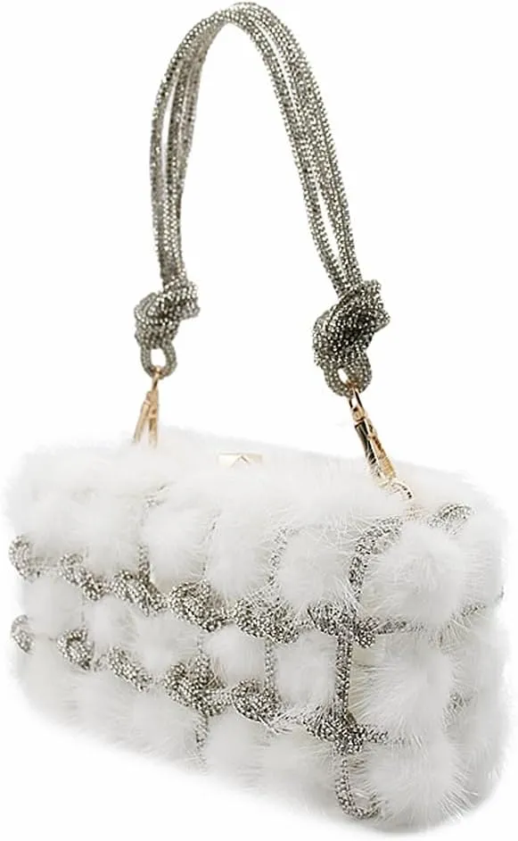 DJBM Clear Acrylic Clutch Sparkle Rhinestone Evening Bag Glitter Crystal-Embellished Rope Knot Handbag Purse for Party Prom
