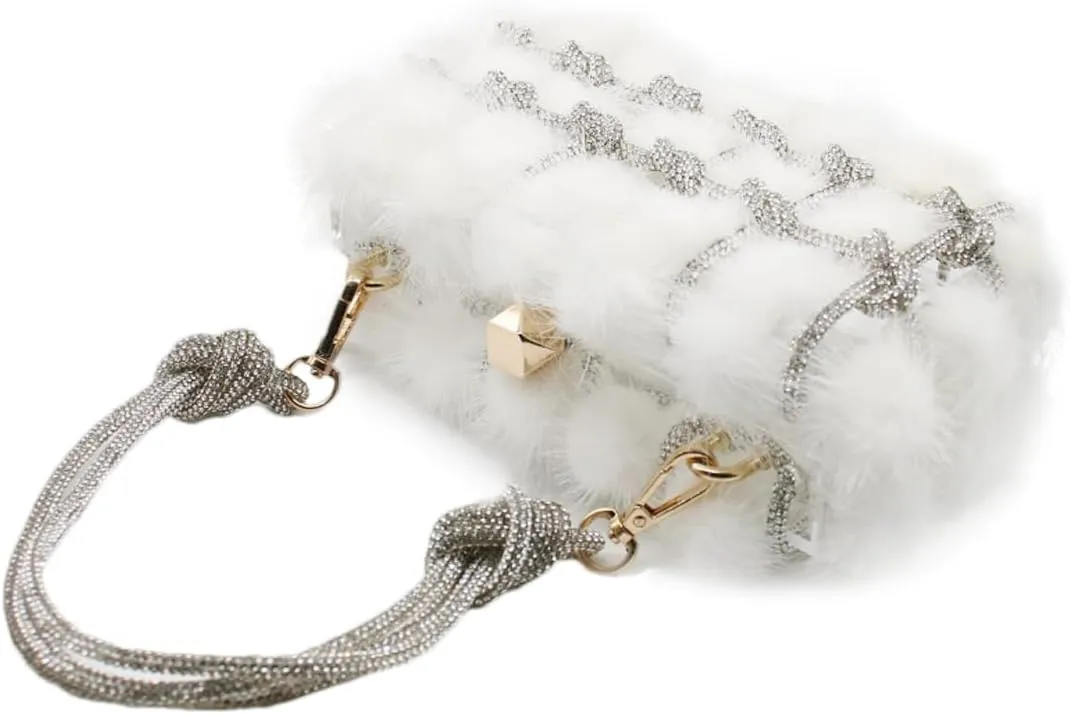DJBM Clear Acrylic Clutch Sparkle Rhinestone Evening Bag Glitter Crystal-Embellished Rope Knot Handbag Purse for Party Prom