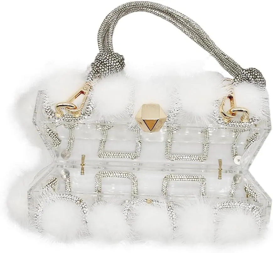 DJBM Clear Acrylic Clutch Sparkle Rhinestone Evening Bag Glitter Crystal-Embellished Rope Knot Handbag Purse for Party Prom