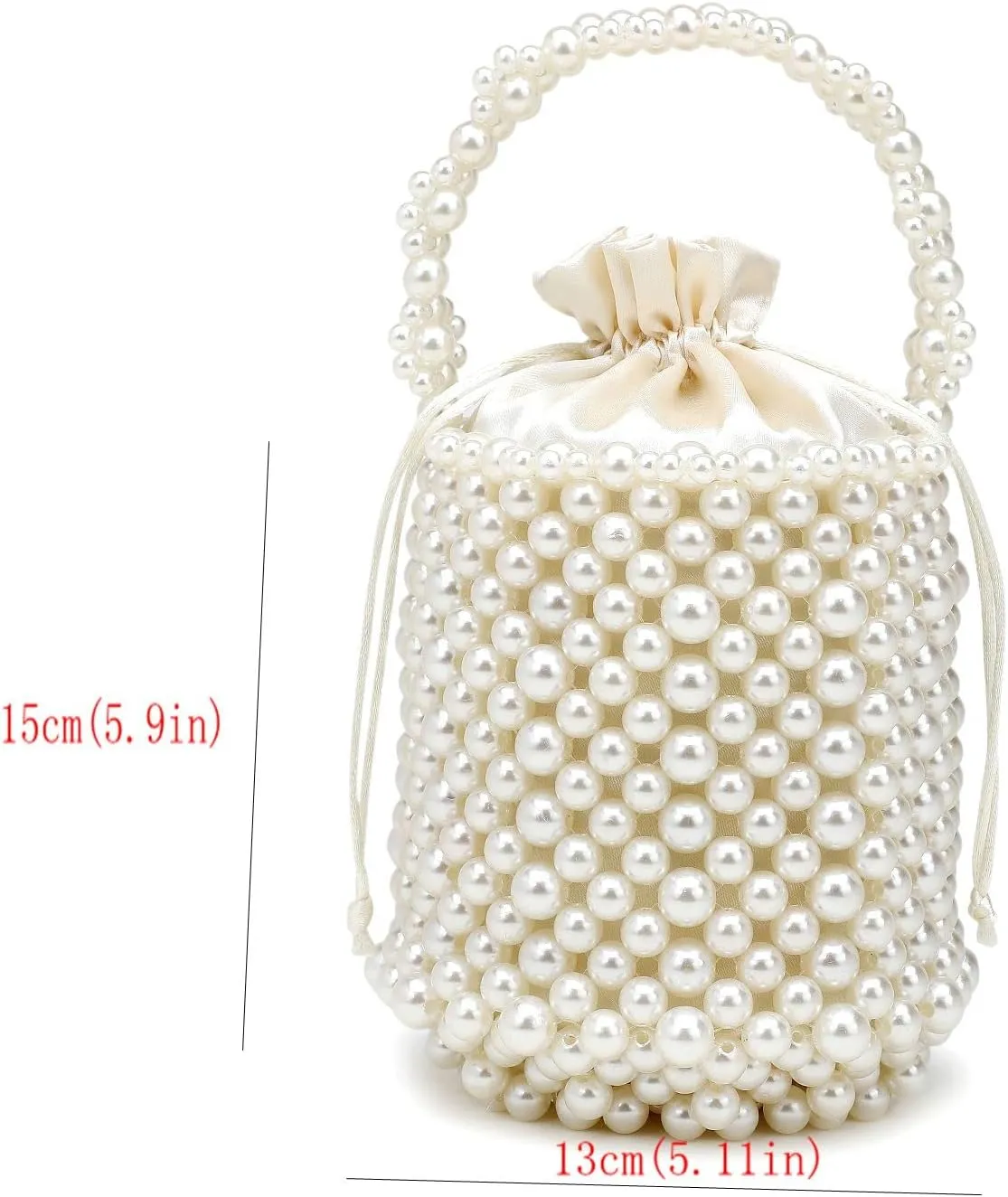 DJBM Women Handmade Pearl Beaded Clutch Bucket Evening Handbag Acrylic Pearl Purse for Party Wedding