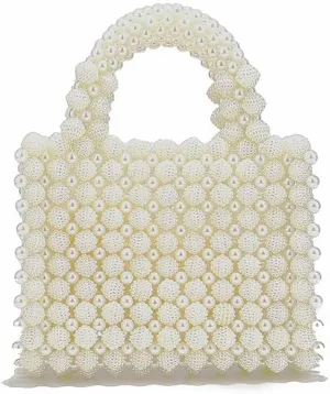 DJBM Women Handmade Pearl Beaded Clutch Bucket Evening Handbag Acrylic Pearl Purse for Party Wedding