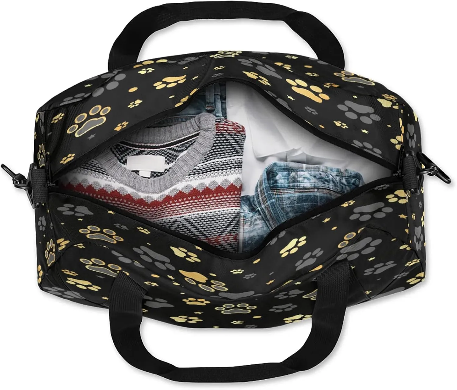 Dog Paw Pattern Kids Duffel Bag Lightweight Waterproof Sports Gym Bag with Front Zipper Pocket Foldable Weekender Overnight Bag for School Practice Gymnastic Ballet