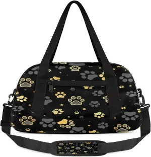 Dog Paw Pattern Kids Duffel Bag Lightweight Waterproof Sports Gym Bag with Front Zipper Pocket Foldable Weekender Overnight Bag for School Practice Gymnastic Ballet