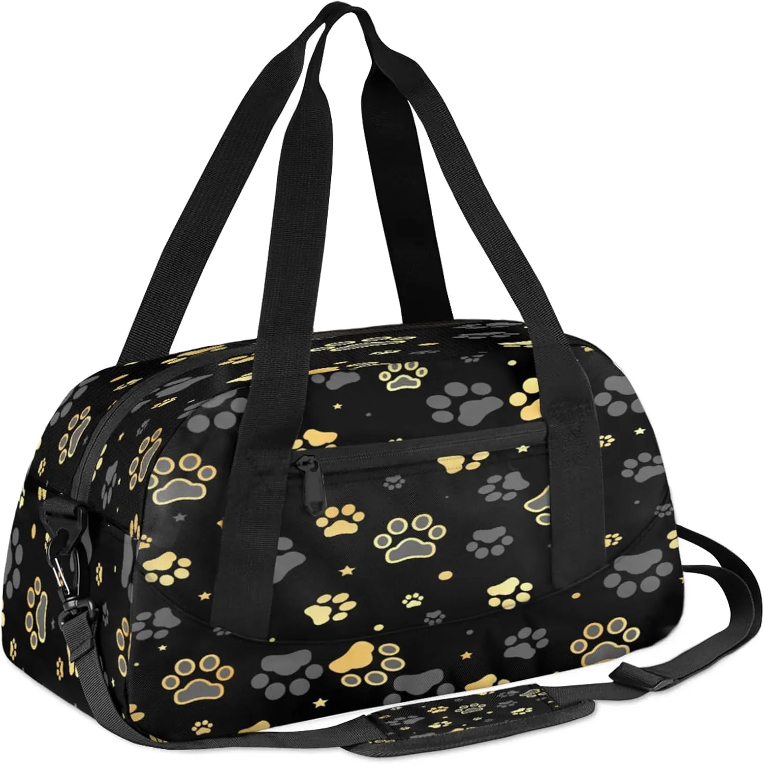 Dog Paw Pattern Kids Duffel Bag Lightweight Waterproof Sports Gym Bag with Front Zipper Pocket Foldable Weekender Overnight Bag for School Practice Gymnastic Ballet