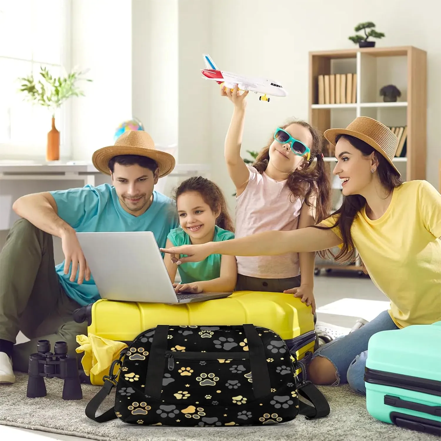 Dog Paw Pattern Kids Duffel Bag Lightweight Waterproof Sports Gym Bag with Front Zipper Pocket Foldable Weekender Overnight Bag for School Practice Gymnastic Ballet