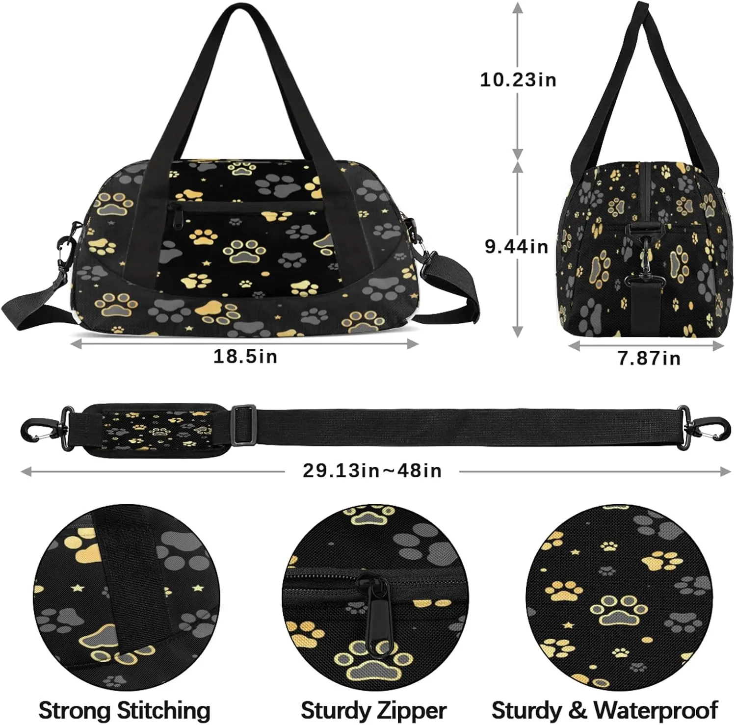 Dog Paw Pattern Kids Duffel Bag Lightweight Waterproof Sports Gym Bag with Front Zipper Pocket Foldable Weekender Overnight Bag for School Practice Gymnastic Ballet