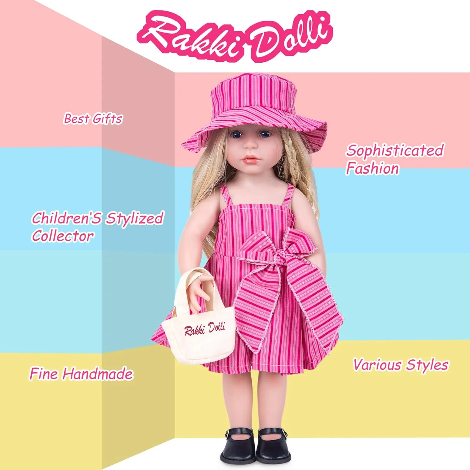 Doll Clothes Accessories 4 Pcs Set with Pink Princess Dresses Striped Camisole Dress Halter Dress & Hat & White Underwear & Fashion Canvas Handbag (Doll & Shoes Not Included)