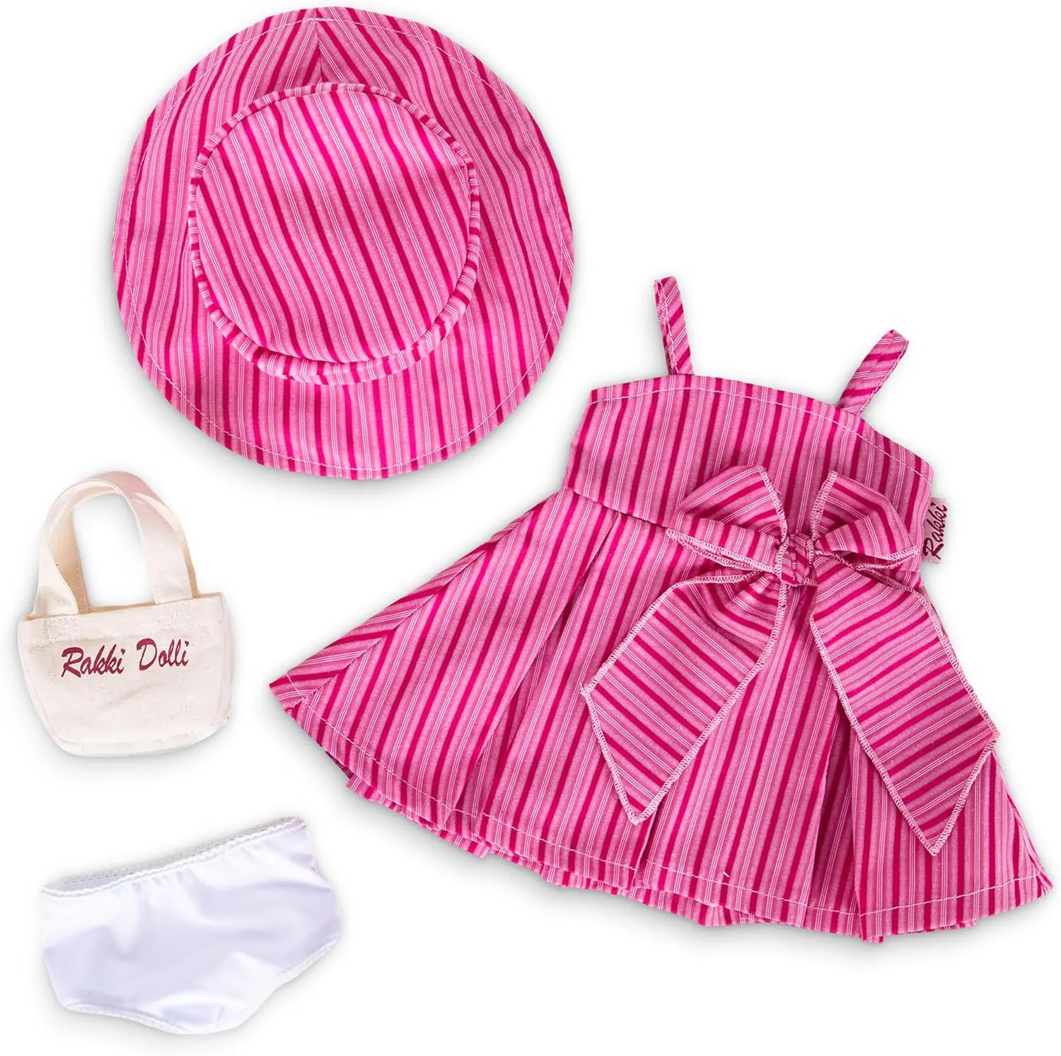 Doll Clothes Accessories 4 Pcs Set with Pink Princess Dresses Striped Camisole Dress Halter Dress & Hat & White Underwear & Fashion Canvas Handbag (Doll & Shoes Not Included)
