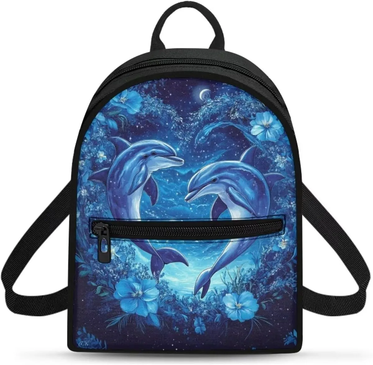 Dolphin Floral Women Backpack Small Size Multi-fuction Daypack with Adjustable Straps Casual Travel Shoulder Bags Blue