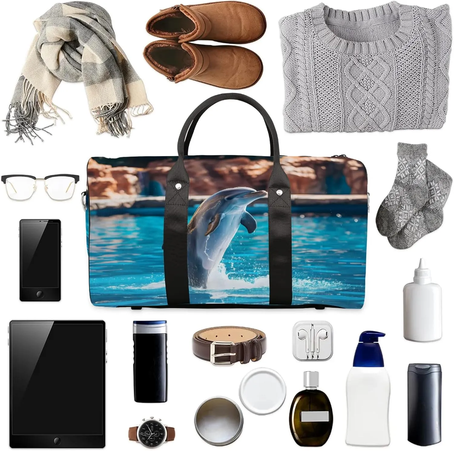 Dolphin Travel Bag for Men Women, Gym Duffle Bags for Travel, Carry On Luggage Bag, Weekender Overnight Workout Bags