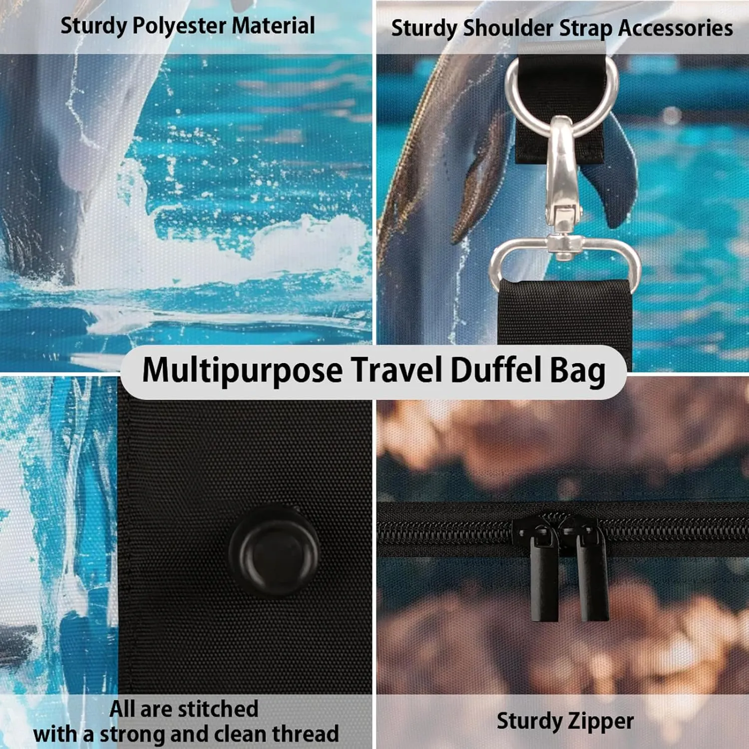 Dolphin Travel Bag for Men Women, Gym Duffle Bags for Travel, Carry On Luggage Bag, Weekender Overnight Workout Bags