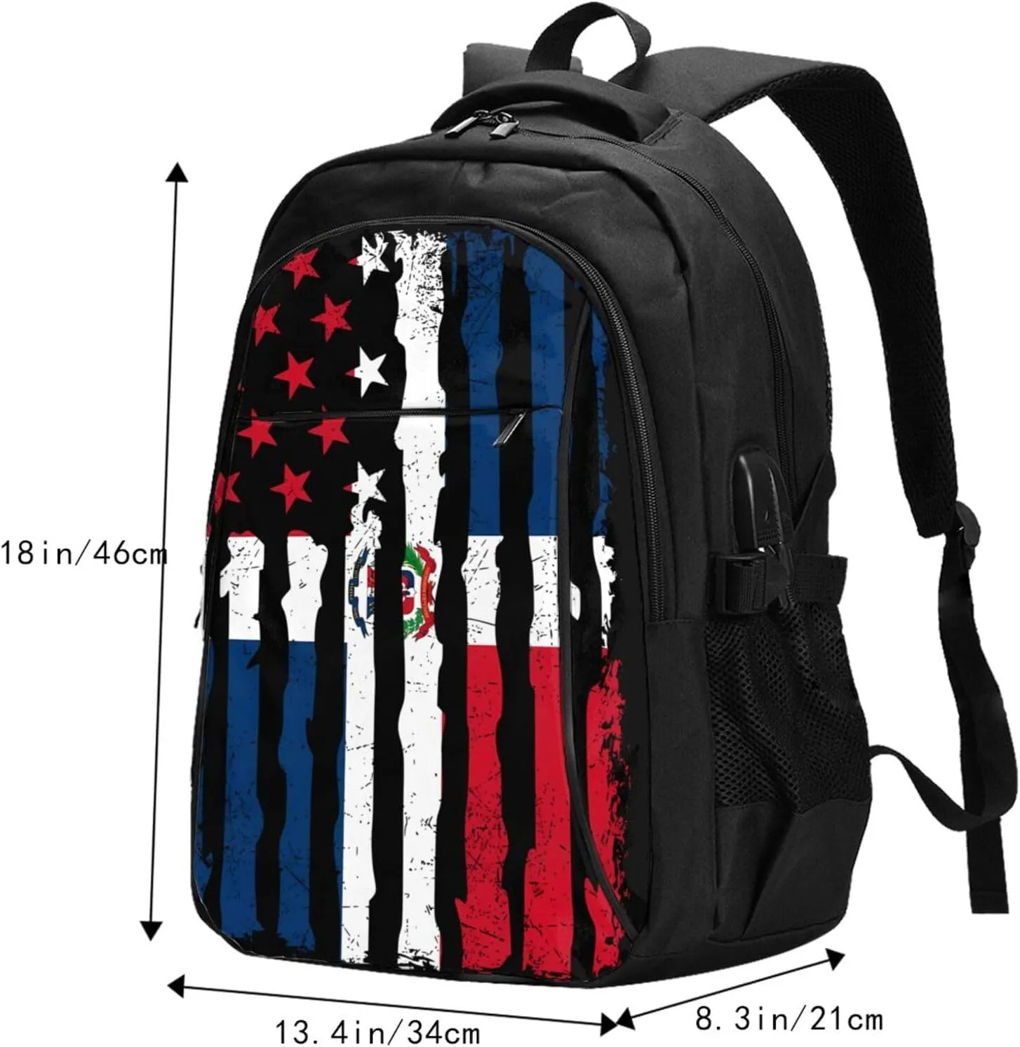 Dominican Roots American Pride Flag Travel Backpacks Casual Backpack Large Capacity Laptop Rucksack Luggage Daypacks with USB Charging Port Multi-Pockets Bags for Hiking