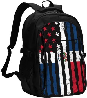 Dominican Roots American Pride Flag Travel Backpacks Casual Backpack Large Capacity Laptop Rucksack Luggage Daypacks with USB Charging Port Multi-Pockets Bags for Hiking
