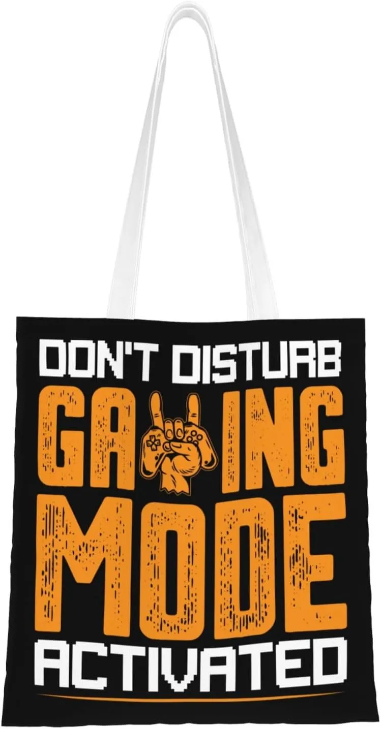Don't Disturb Gaming Mode Activated Tote Bag for Women Canvas Shopping Bags Reusable Large Capacity Casual Shoulder Handbags Grocery Bags DIY Gift Bags