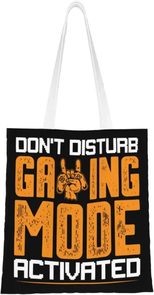 Don't Disturb Gaming Mode Activated Tote Bag for Women Canvas Shopping Bags Reusable Large Capacity Casual Shoulder Handbags Grocery Bags DIY Gift Bags