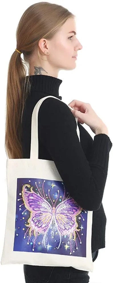 DOOSAI 4 Pack Diamond Painting Canvas Tote Bags Art Kits 5D Boho Diamond Dots Dotz Kits Reusable Grocery Bags DIY Handbags Handmade Gifts Shopping Bags for Women Adults (Owls Butterflys)