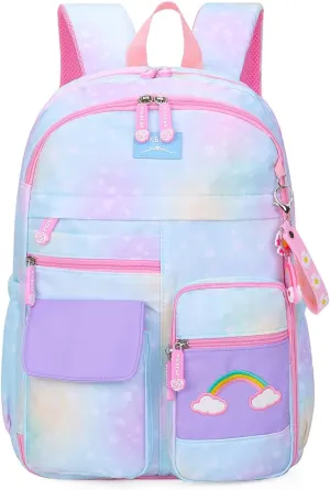 Dorlubel Cute Backpack for Girls Backpacks for Elementary School Bag Large Capacity Bookbags (Galaxy Blue)