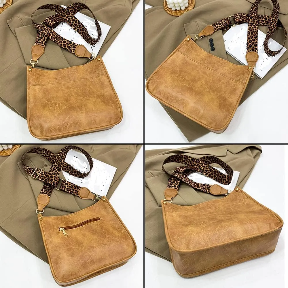 Downupdown Crossbody Bags for Women Designer Satchel Handbags Leather Purse Shoulder Bag with Leopard Print Shoulder Strap