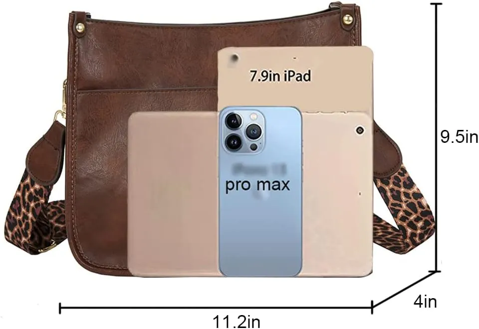 Downupdown Crossbody Bags for Women Designer Satchel Handbags Leather Purse Shoulder Bag with Leopard Print Shoulder Strap