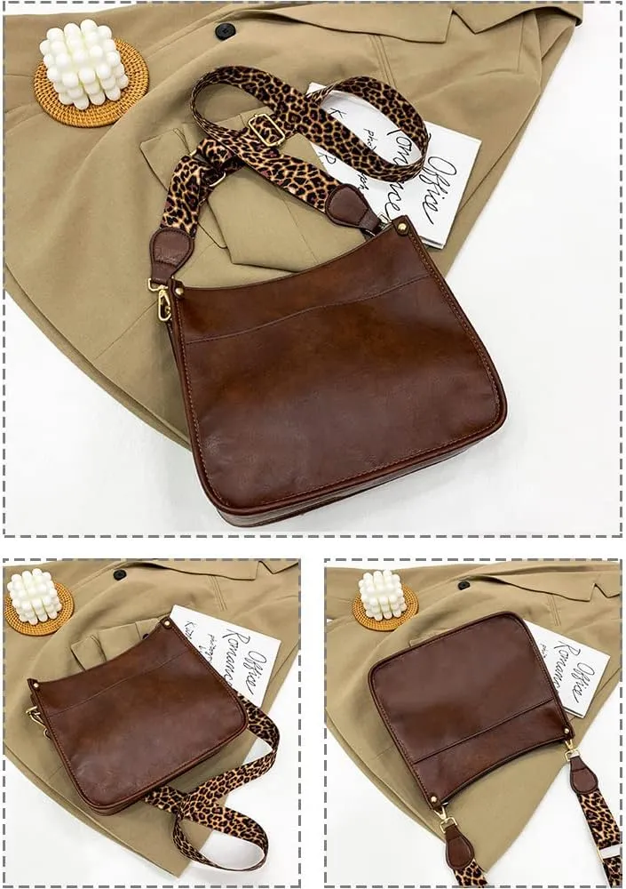 Downupdown Crossbody Bags for Women Designer Satchel Handbags Leather Purse Shoulder Bag with Leopard Print Shoulder Strap